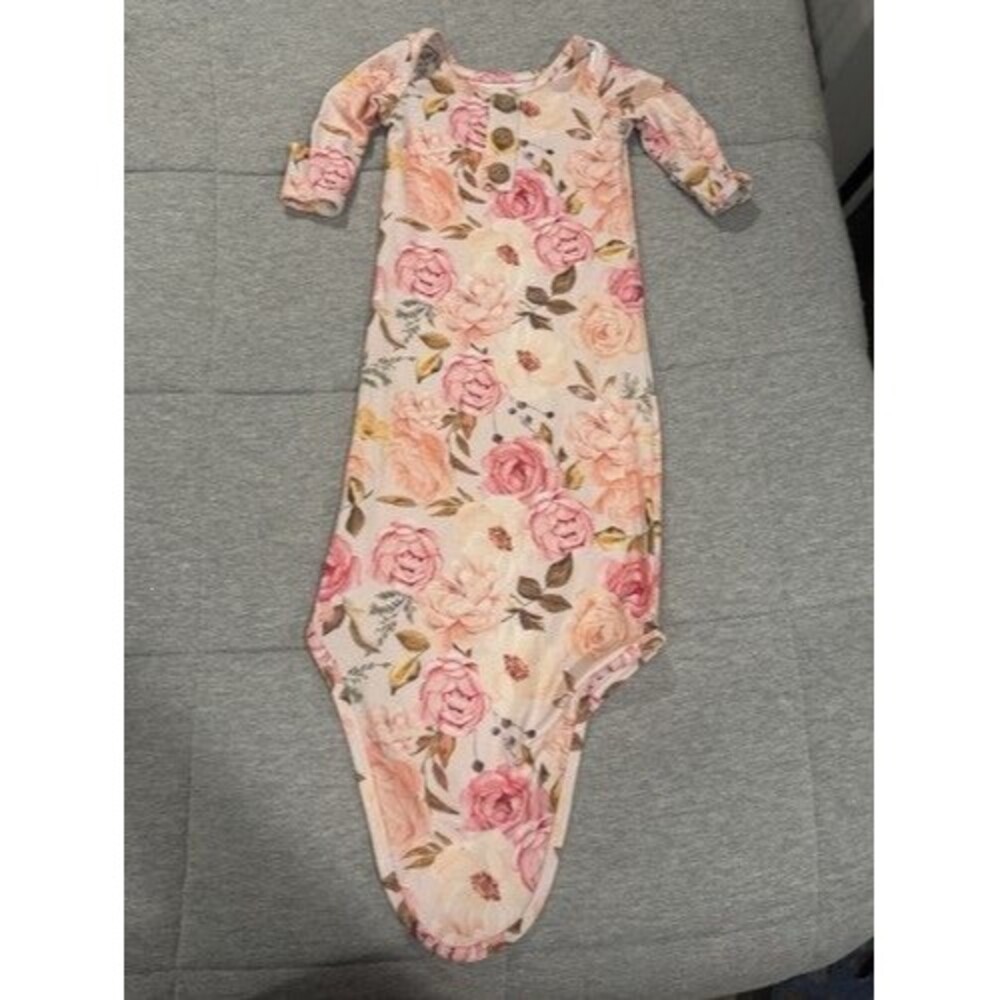 Caden Lane Pink Floral Knotted Gown for Baby Girls 0-3 Months